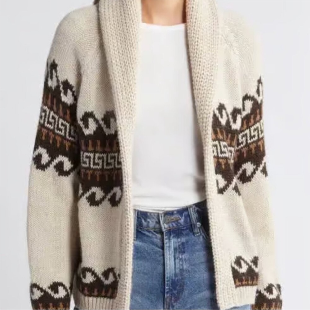 THE GREAT. Cream and Brown Lodge Cardigan